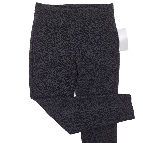 NEW DIRECTIONS Women's Black Ponte Pants Velvet Leopard High Rise Pull On Large - Picture 11 of 11